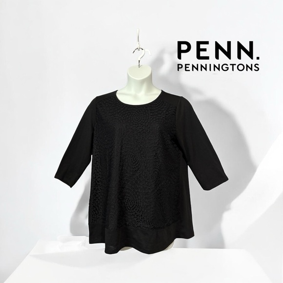 Penningtons, Black Lace Front Top, Plus Size X - Picture 1 of 8